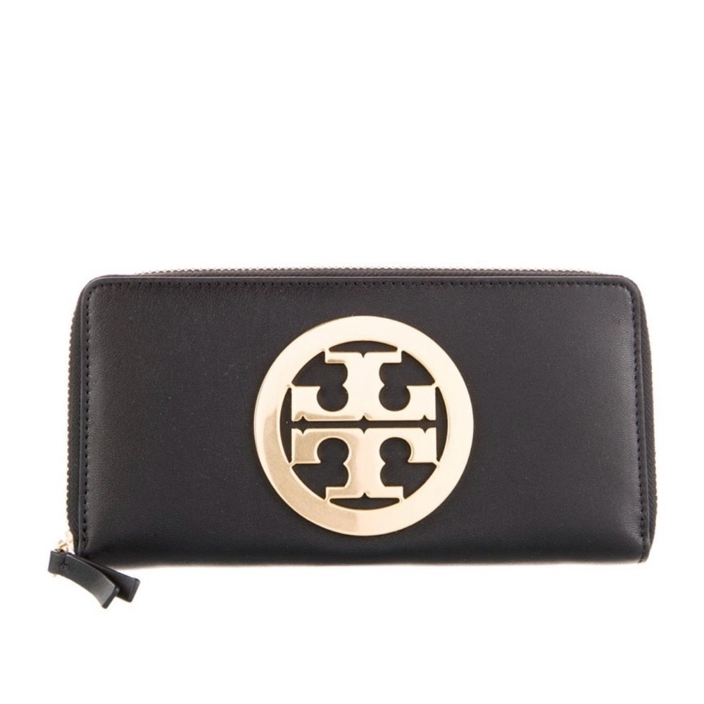 Tory Burch Black Wallet with Gold Emblem